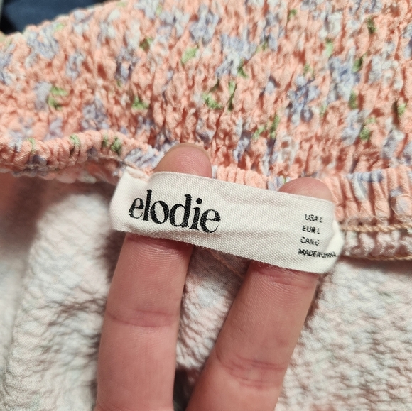 Elodie peach rouched smocked floral print crop top size large - Picture 11 of 12